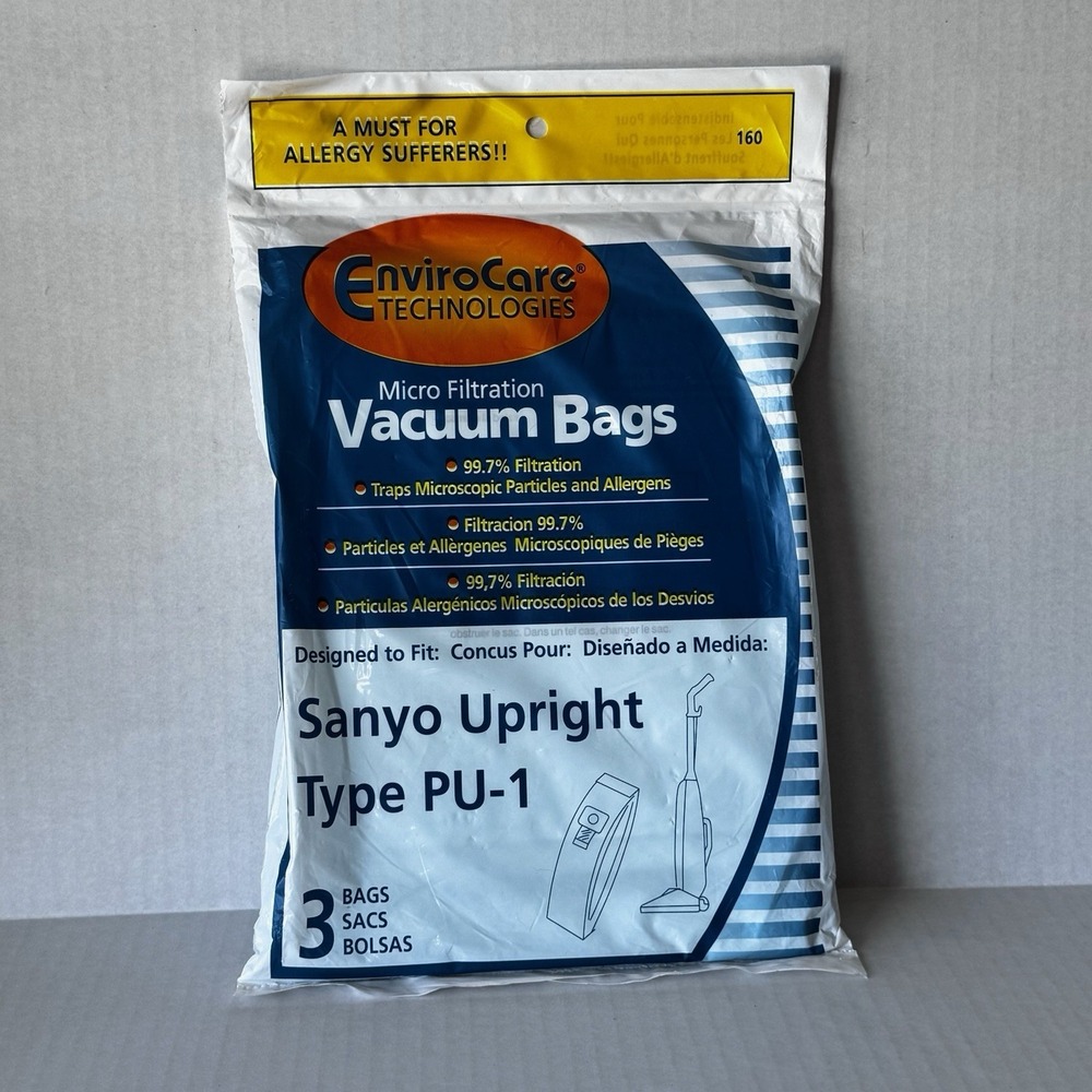 3 Sanyo Upright Pu-1 Vacuum Bags, Panasonic, Kenmore, LG Vacuum Cleaners, SC54A,